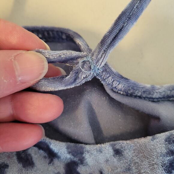 Crushed Velvet Mini Dress Blue Summer Party Fairy Core Vacation Romantic Size M - Picture 5 of 7